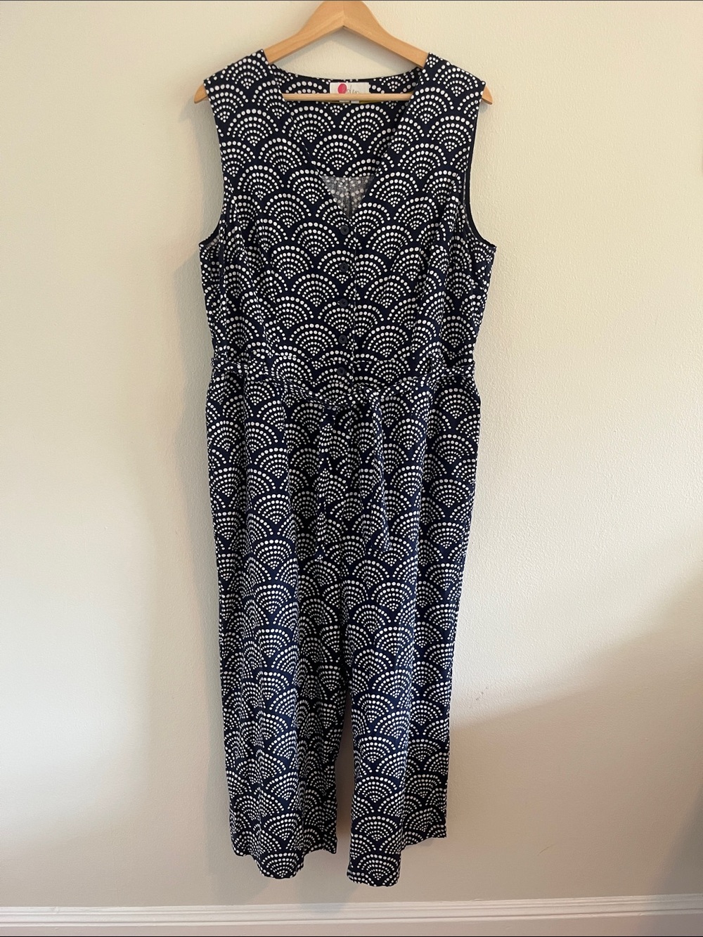Boden Navy Blue Patterned Sleeveless Jumpsuit with Pockets